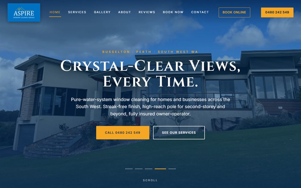 The homepage of Aspire Window Cleaning, built by JC Websites