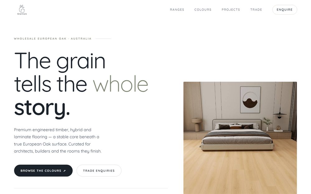The homepage of Grainture Flooring, built by JC Websites