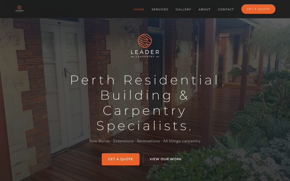 The homepage of Leader Carpentry, built by JC Websites