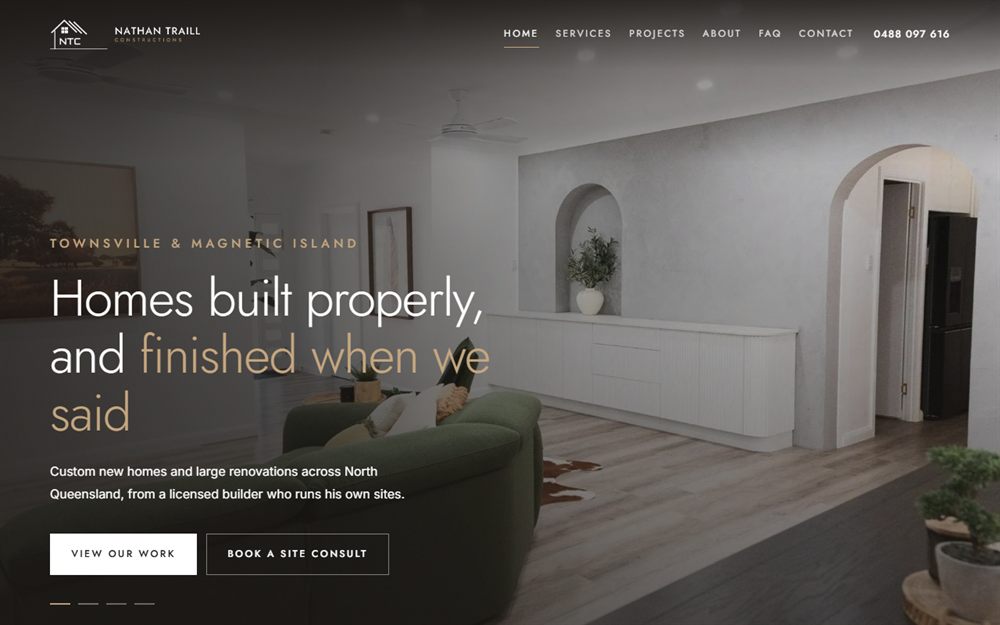 The homepage of Nathan Traill Constructions, built by JC Websites