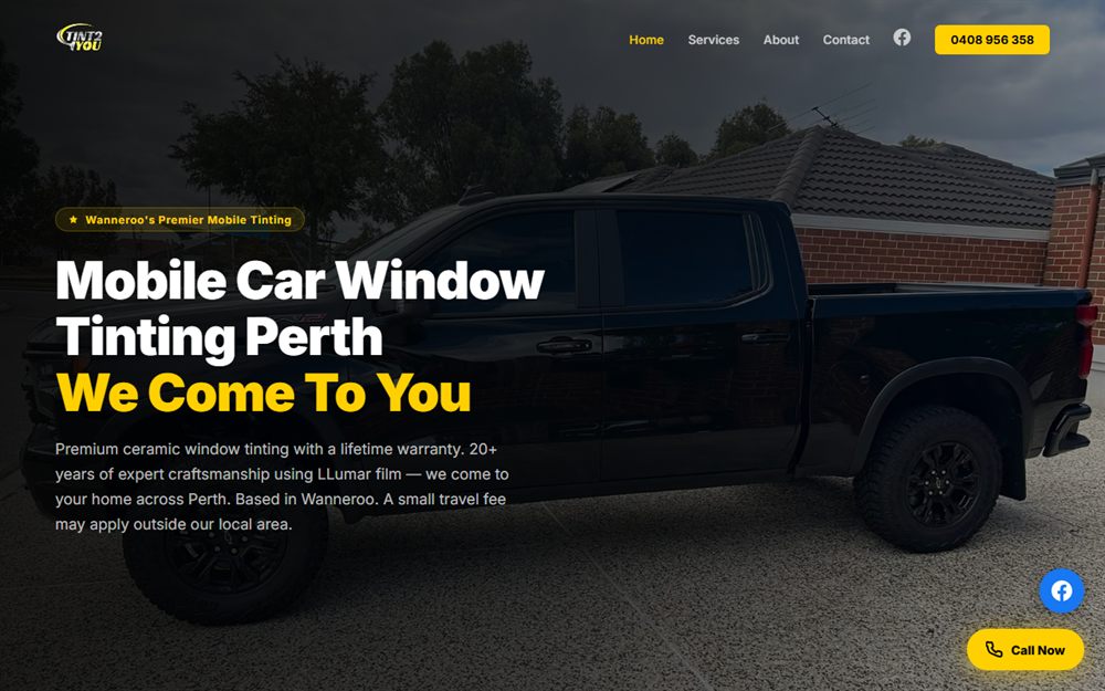 The homepage of Tint2You, built by JC Websites