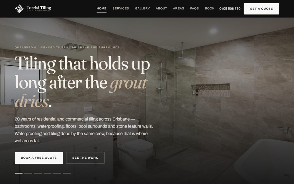 The homepage of Torrisi Tiling & Maintenance, built by JC Websites